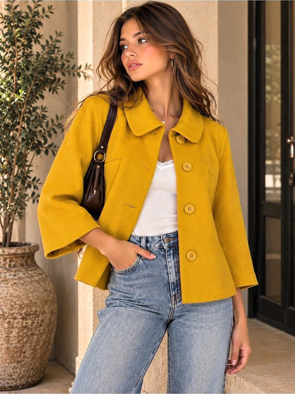 HARVE BENARD Mustard Yellow 3/4 Sleeve Blazer Jacket
Women's XL